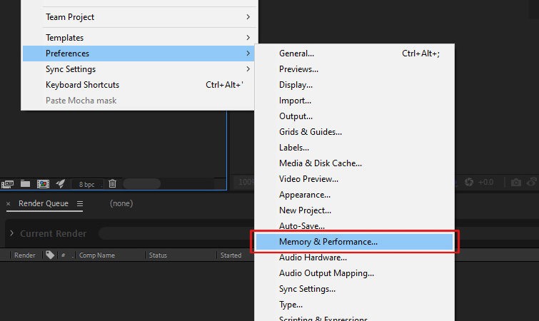 allocate RAM in After Effect 01