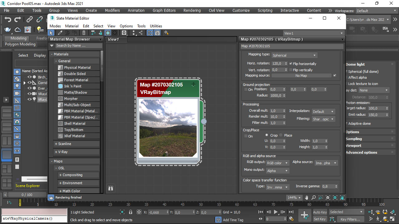 The most important settingsfor hdri lighting in VRay are here. Source: hdrmaps.com