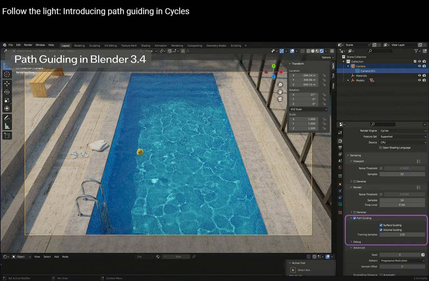 Speed up rendering with path guiding in Cycles for Blender 3.4 iRender with Blender 07