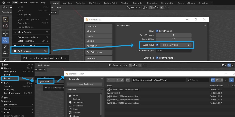 How to recover data after crashes in Blender 3