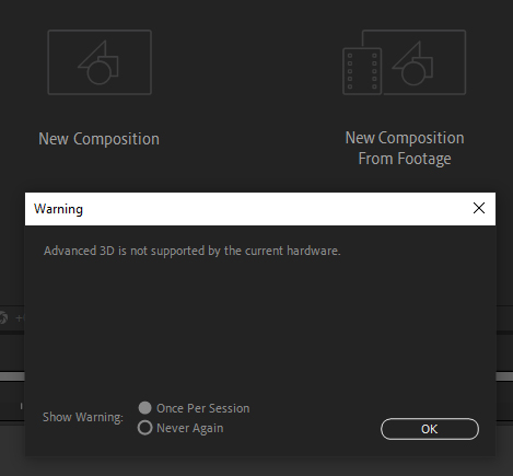 How to fix’ Advanced 3D is not supported by the current hardware’ error in After Effect